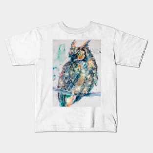 Great horned owl in gold Kids T-Shirt